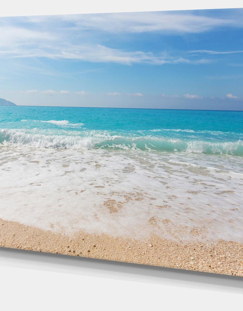 DesignQ White Waves Kissing Beach Sand - Large Seashore Canvas Print