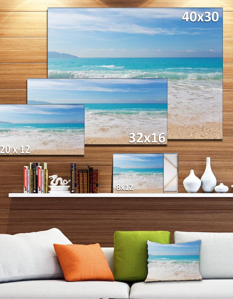 DesignQ White Waves Kissing Beach Sand - Large Seashore Canvas Print