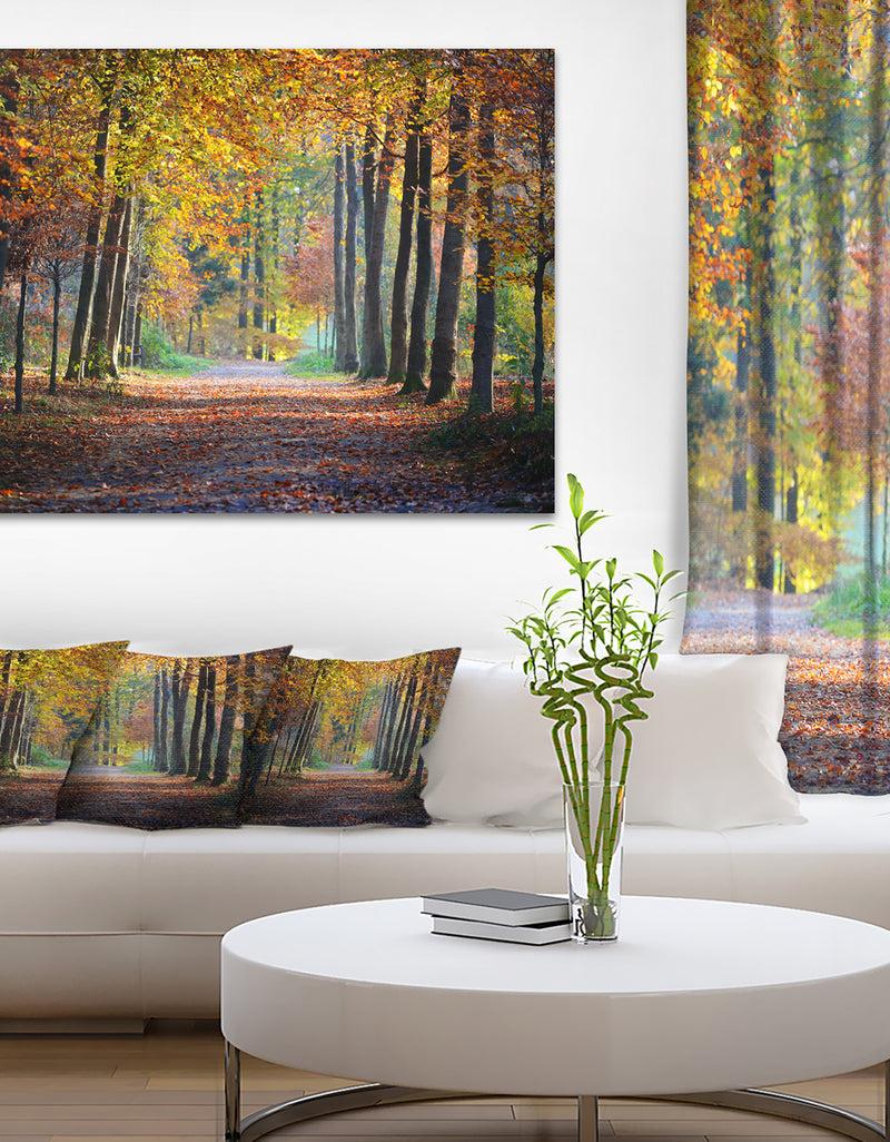 DesignQ Wide Pathway in Yellow Fall Forest - Landscape Photography Wall Art