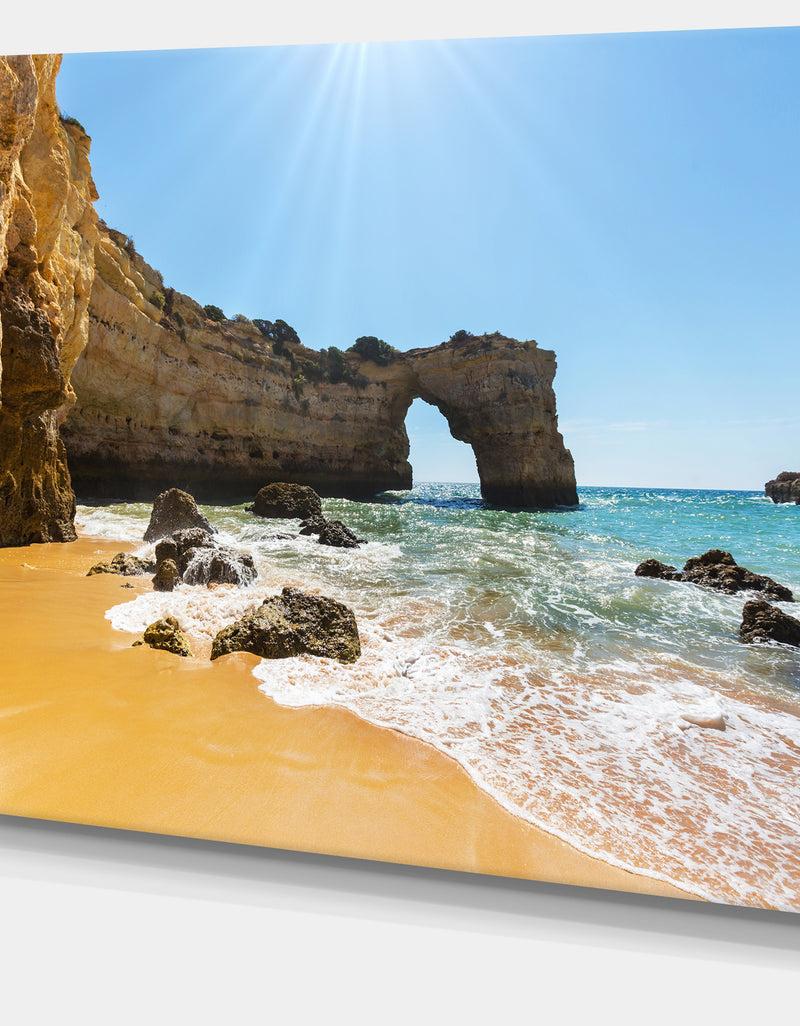 DesignQ Wide Portugal Beach With White Waters - Modern Beach Canvas Art Print