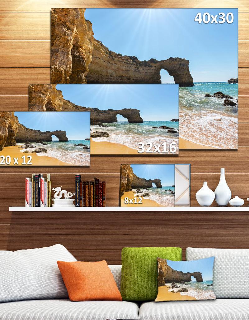 DesignQ Wide Portugal Beach With White Waters - Modern Beach Canvas Art Print