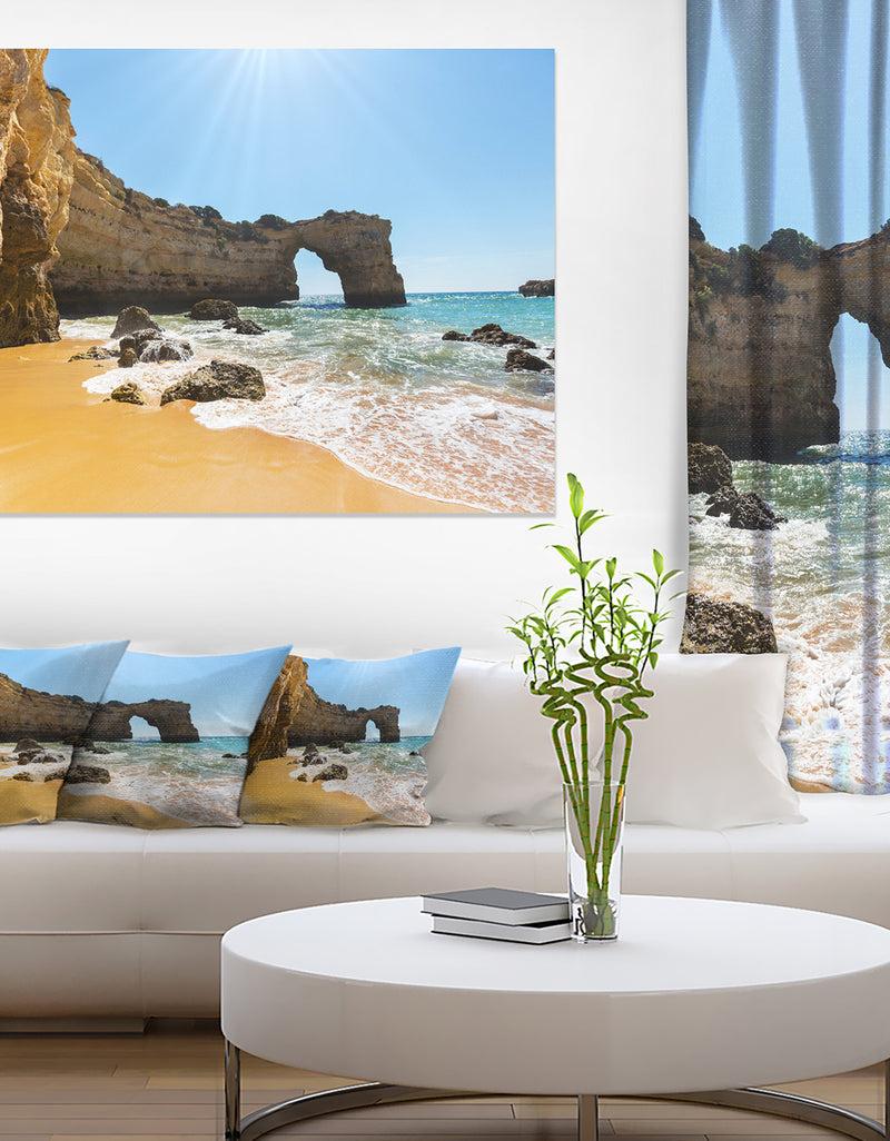 DesignQ Wide Portugal Beach with White Waters - Modern Beach Canvas Art Print