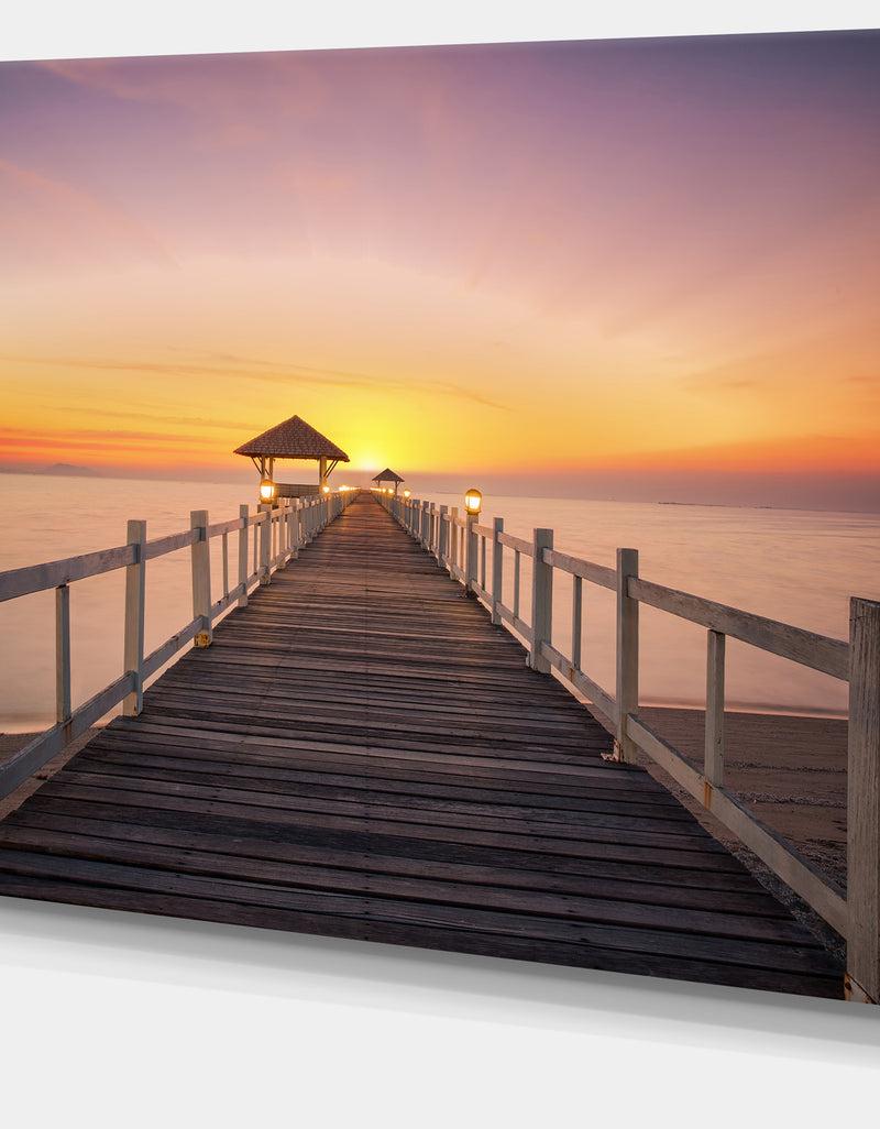 DesignQ Wide Wooden Bridge Into The Sea - Sea Pier Wall Art Canvas Print