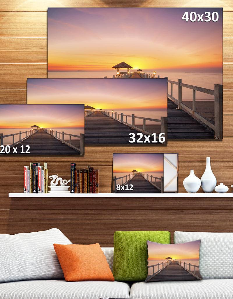 DesignQ Wide Wooden Bridge Into The Sea - Sea Pier Wall Art Canvas Print