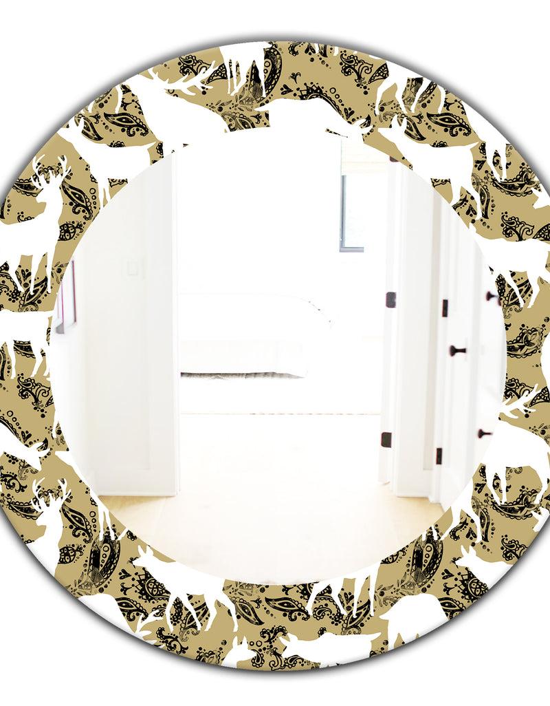 DesignQ Wild Animals Pattern - Farmhouse Mirror - Frameless Oval Or Round Wall Mirror