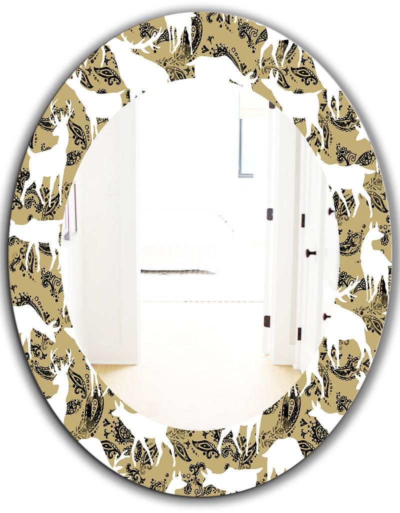 DesignQ Wild Animals Pattern - Farmhouse Mirror - Frameless Oval Or Round Wall Mirror