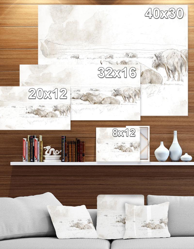 DesignQ Wild Bison Buffalo Sketch - Farmhouse Animal Painting Print On Wrapped Canvas