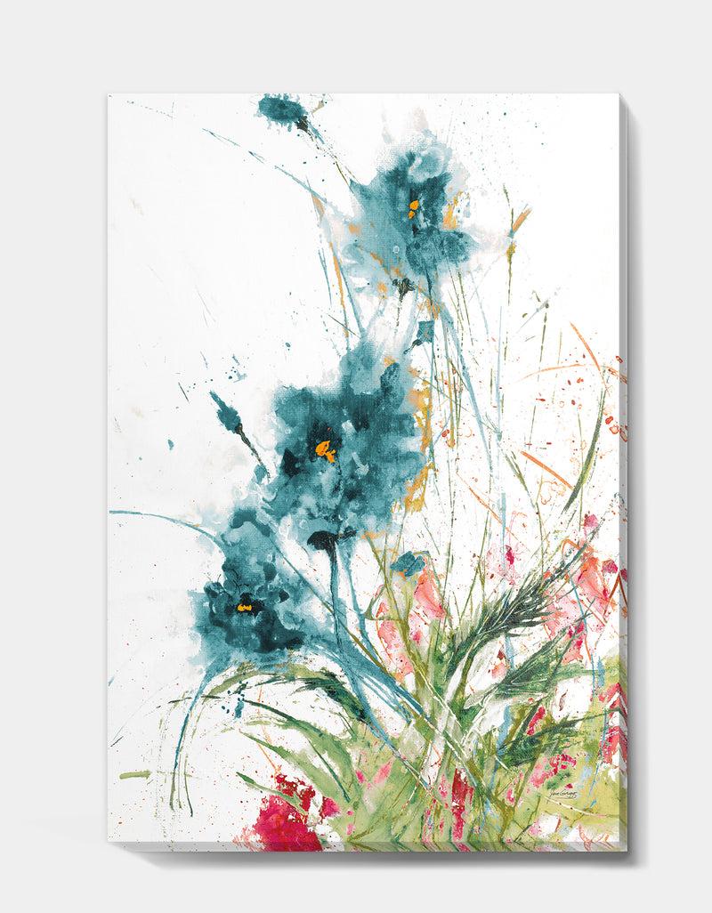 DesignQ Wild Blue Abstract Farmhouse Flowers - Modern Farmhouse Canvas Art