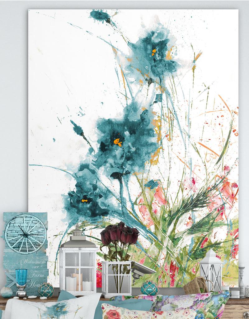 DesignQ Wild Blue Abstract Farmhouse Flowers - Modern Farmhouse Canvas Art