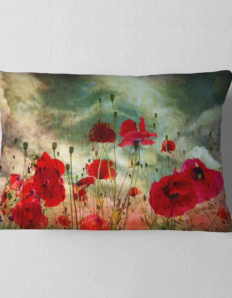 DesignQ Wild Red Poppy Flowers In Sky - Floral Throw Pillow