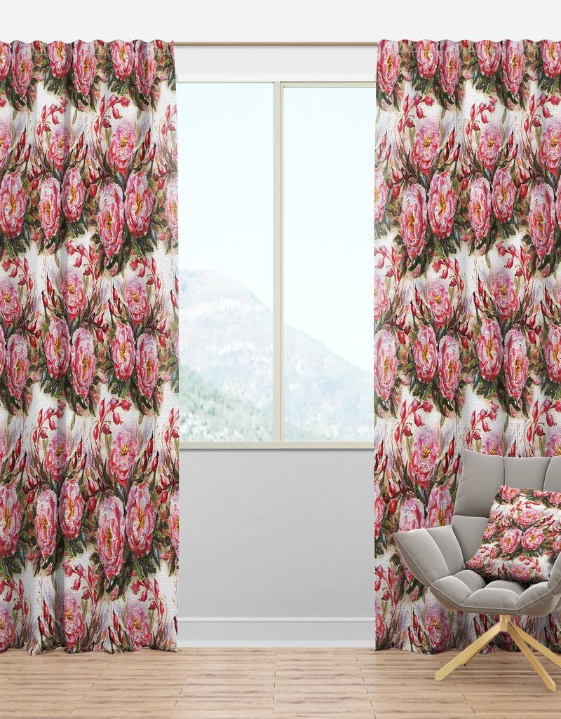 DesignQ Wild Roses in Oil Painting - Floral Curtain Panels