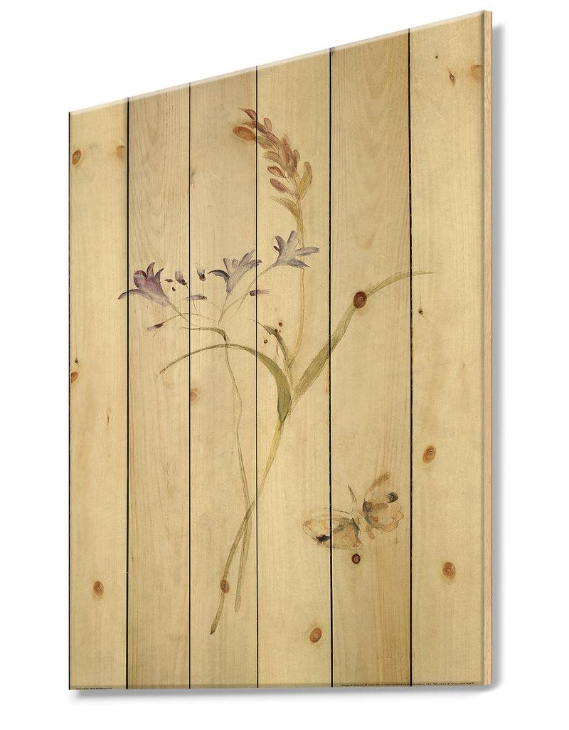 DesignQ Wild Simple Wallflowers I - Farmhouse Print On Natural Pine Wood