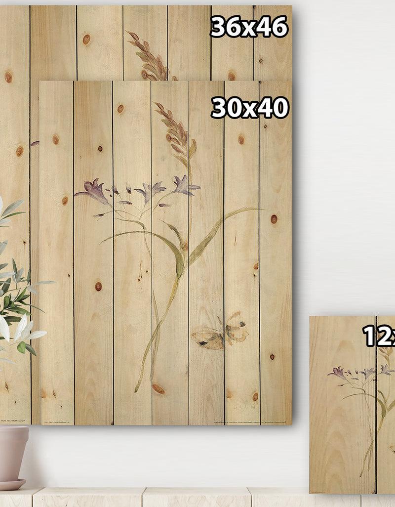 DesignQ Wild Simple Wallflowers I - Farmhouse Print On Natural Pine Wood