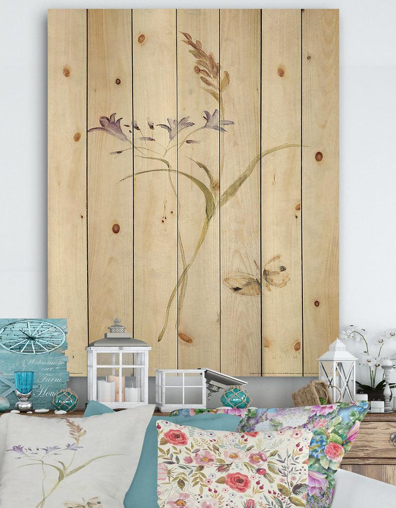 DesignQ Wild Simple Wallflowers I - Farmhouse Print on Natural Pine Wood