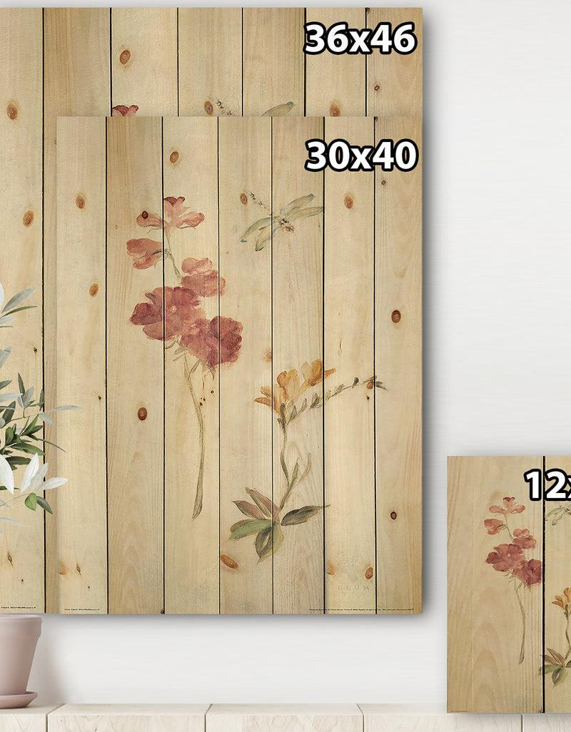 DesignQ Wild Simple Wallflowers II - Farmhouse Print On Natural Pine Wood