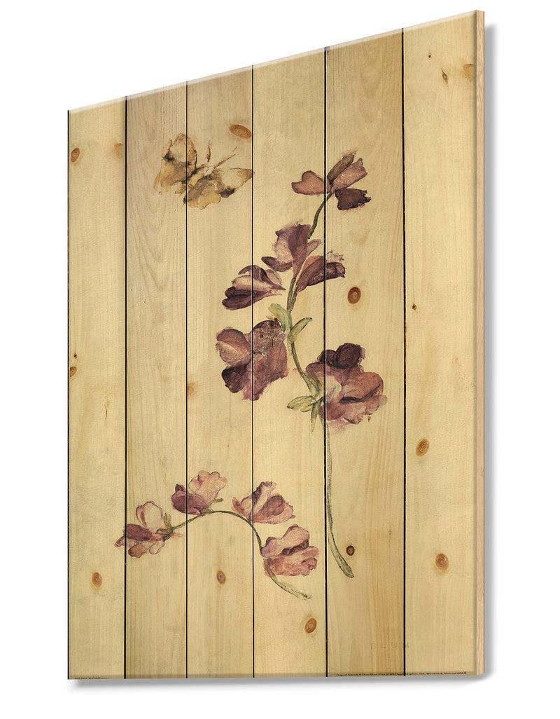DesignQ Wild Simple Wallflowers IV - Farmhouse Print On Natural Pine Wood