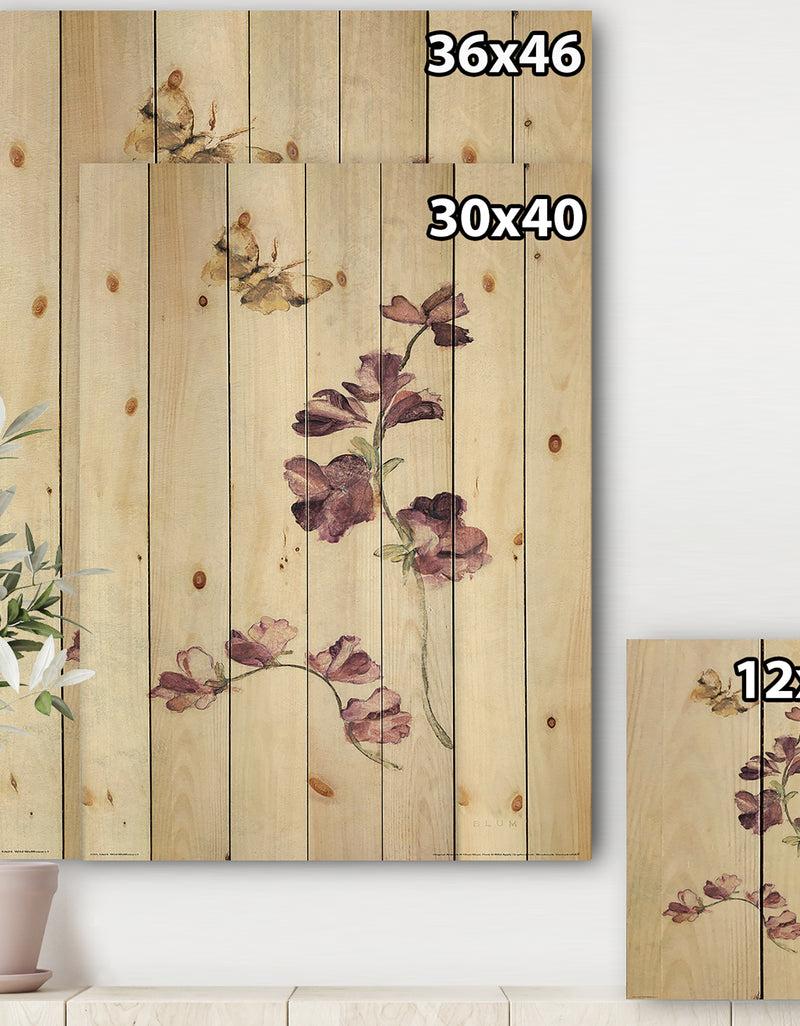 DesignQ Wild Simple Wallflowers IV - Farmhouse Print On Natural Pine Wood