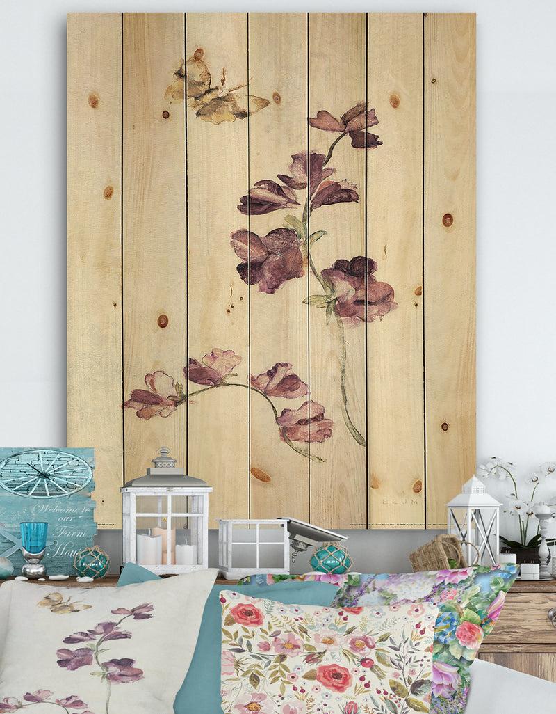 DesignQ Wild Simple Wallflowers IV - Farmhouse Print on Natural Pine Wood