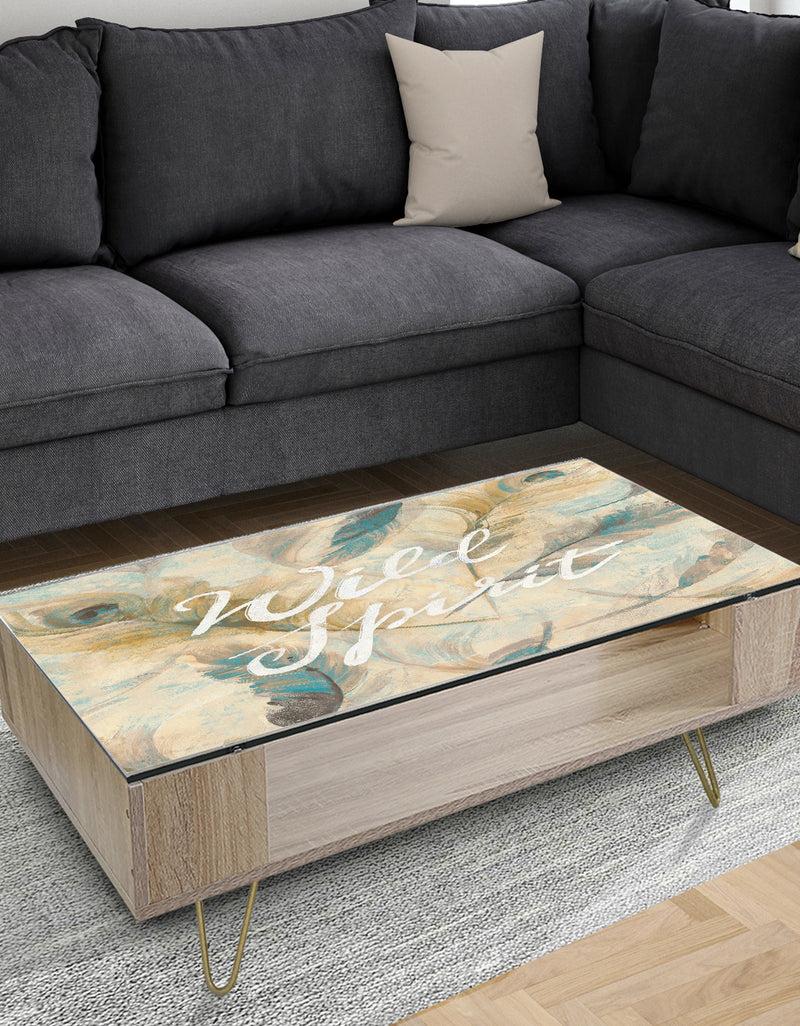 DesignQ Wild Spirit Blue And Cream Cottage Feathers - Traditional Coffee Table