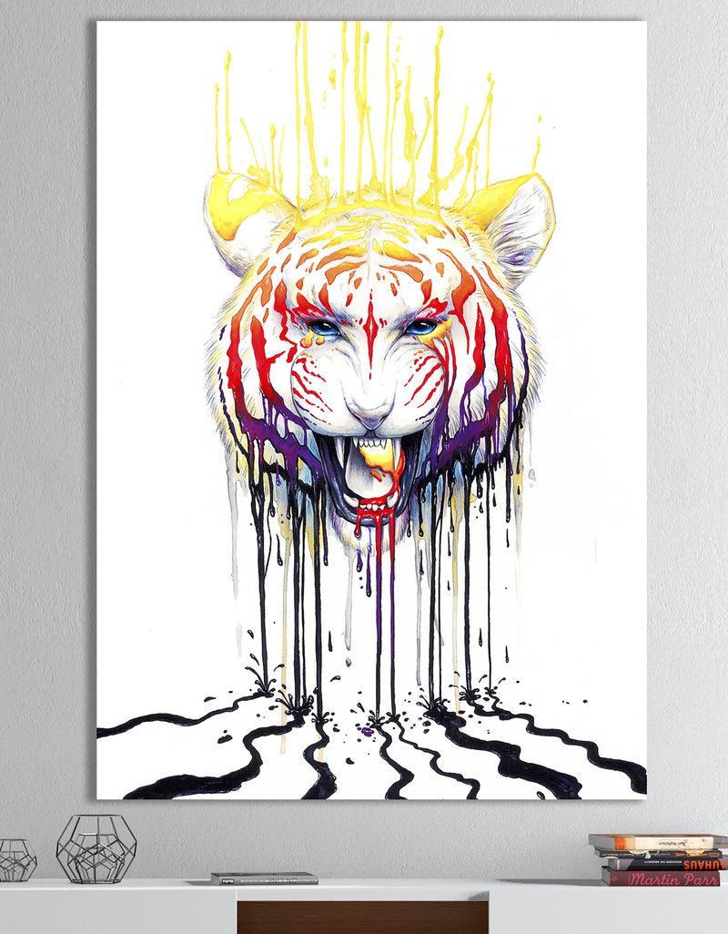 DesignQ Wild Tiger Colour Rage - Cottage Canvas Art Print