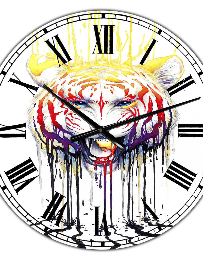 DesignQ Wild Tiger Colour Rage - Large Cottage Wall Clock