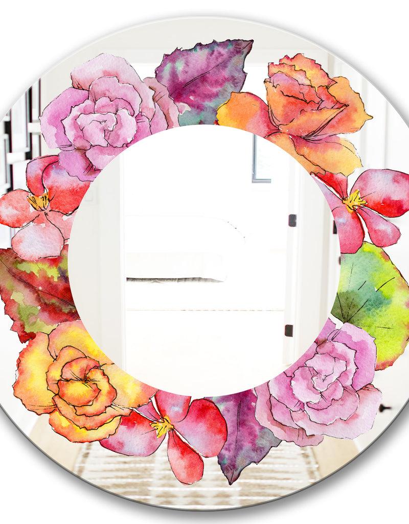 DesignQ Wildflower In A Watercolor Style. - Farmhouse Mirror - Oval Or Round Vanity Mirror
