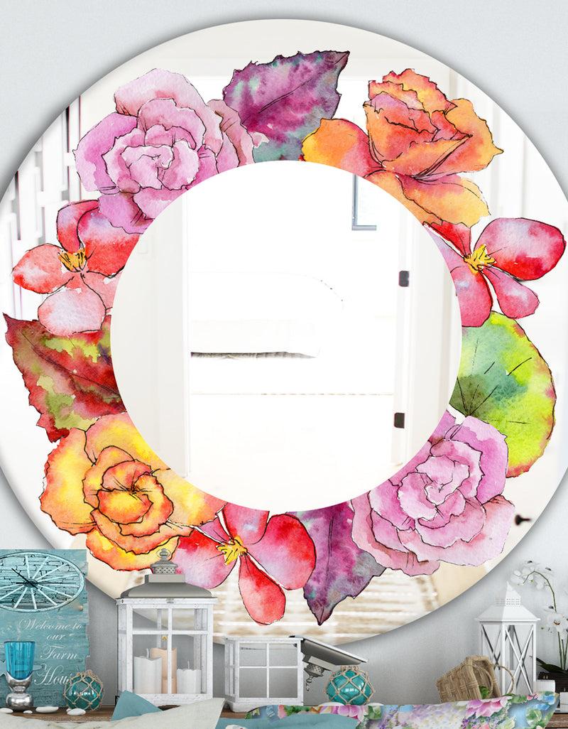DesignQ Wildflower In A Watercolor Style. - Farmhouse Mirror - Oval or Round Vanity Mirror