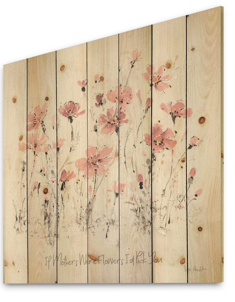 DesignQ Wildflowers III - Traditional Print On Natural Pine Wood
