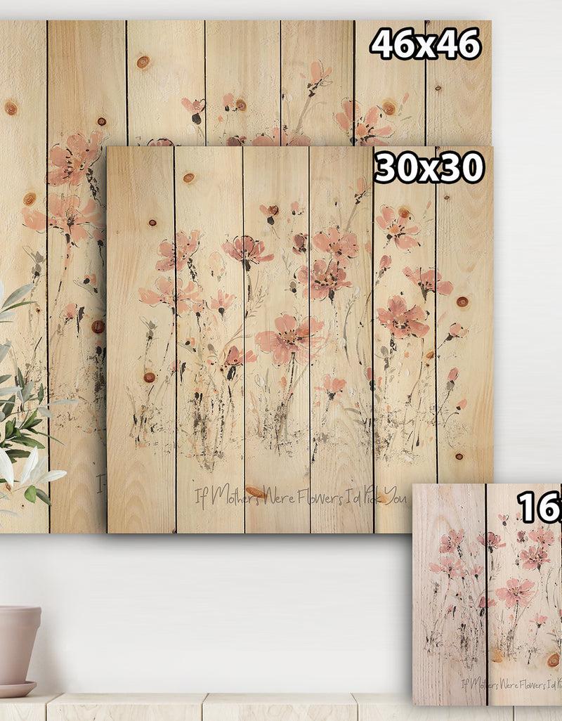 DesignQ Wildflowers III - Traditional Print On Natural Pine Wood
