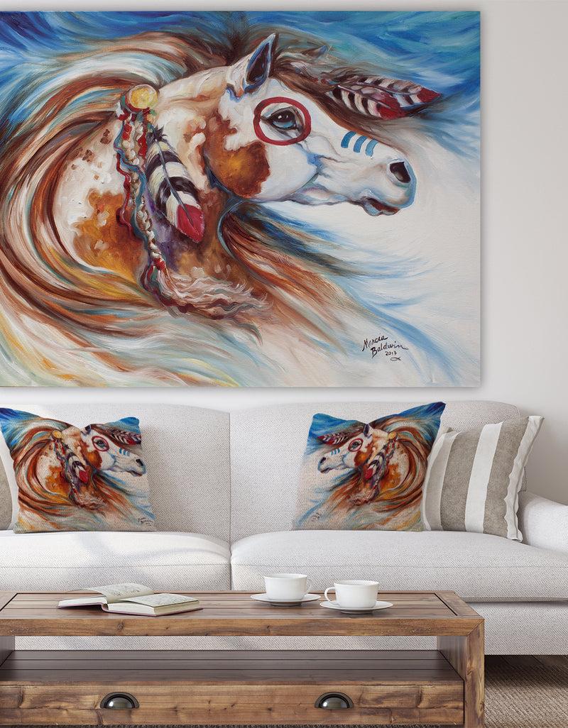 DesignQ Wind Of Thunder Indian War Horse - Cottage Canvas Art Print