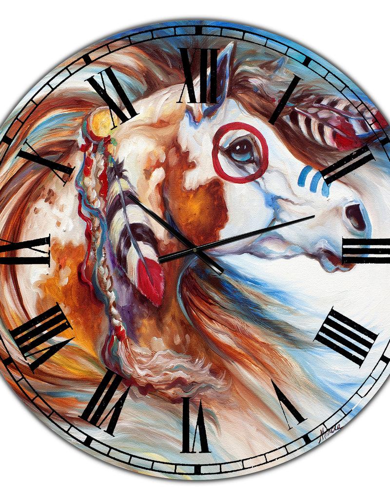 DesignQ Wind Of Thunder Indian War Horse - Oversized Cottage Wall Clock