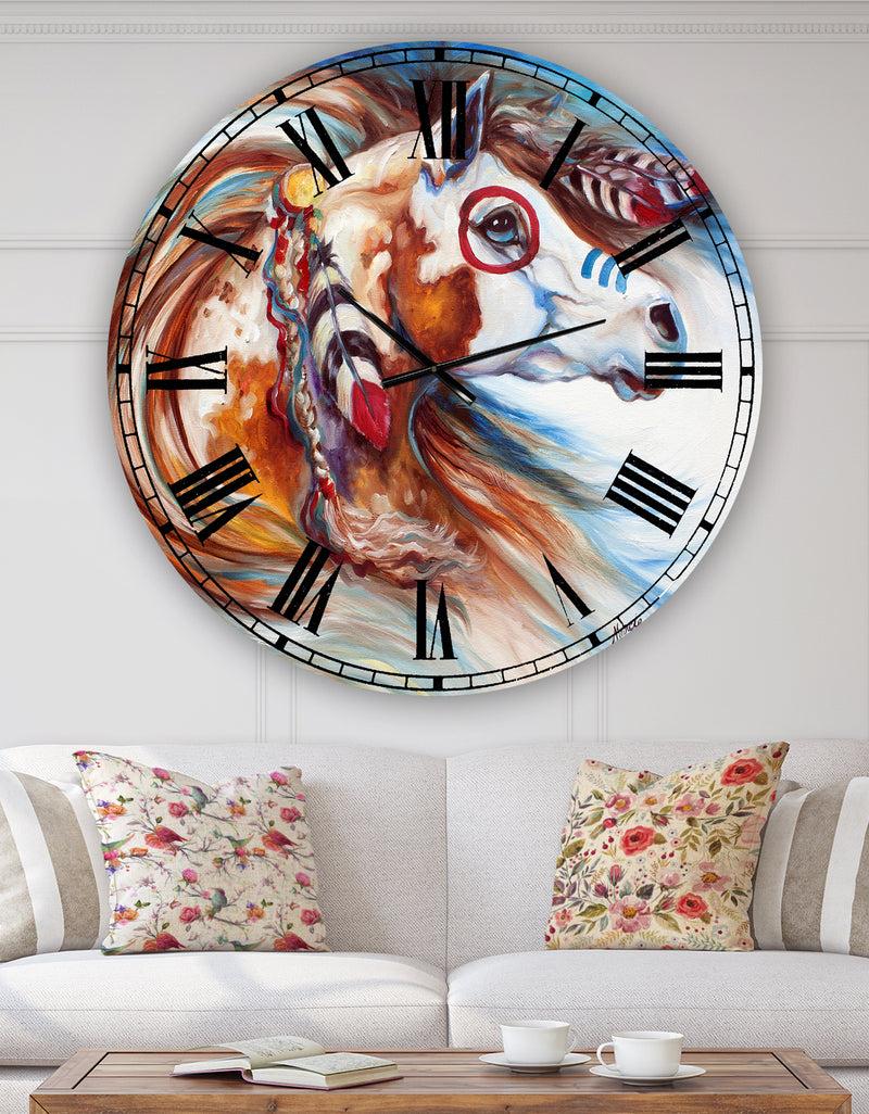 DesignQ Wind Of Thunder Indian War Horse - Oversized Cottage Wall Clock