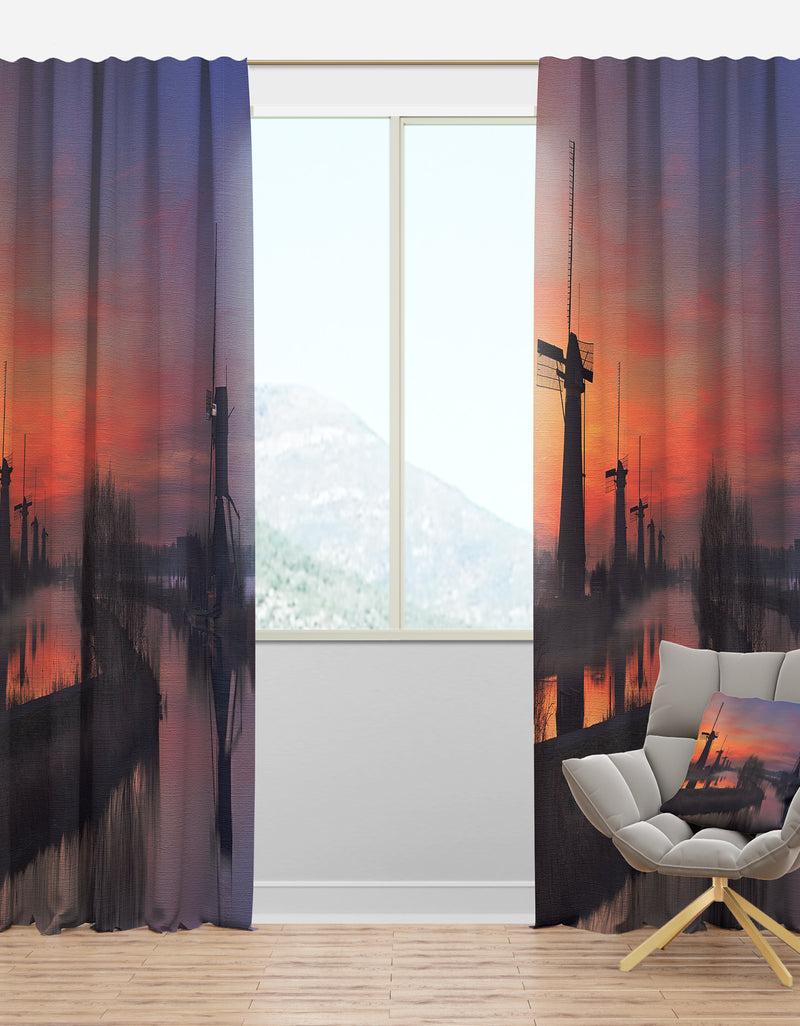 DesignQ Windmills at Sunrise Panorama - Landscape Curtain Panels