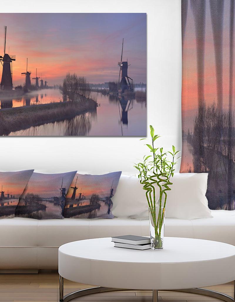 DesignQ Windmills at Sunrise Panorama - Landscape Wall Art on Canvas