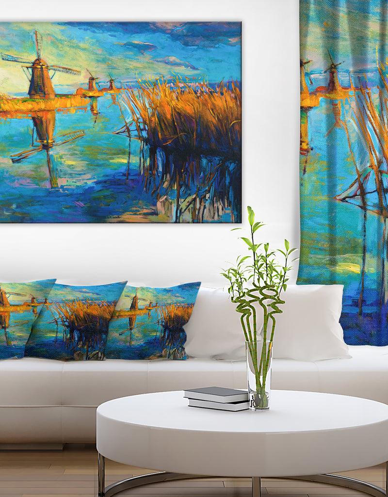 DesignQ Windmills with Sky and Water - Landscape Canvas Print