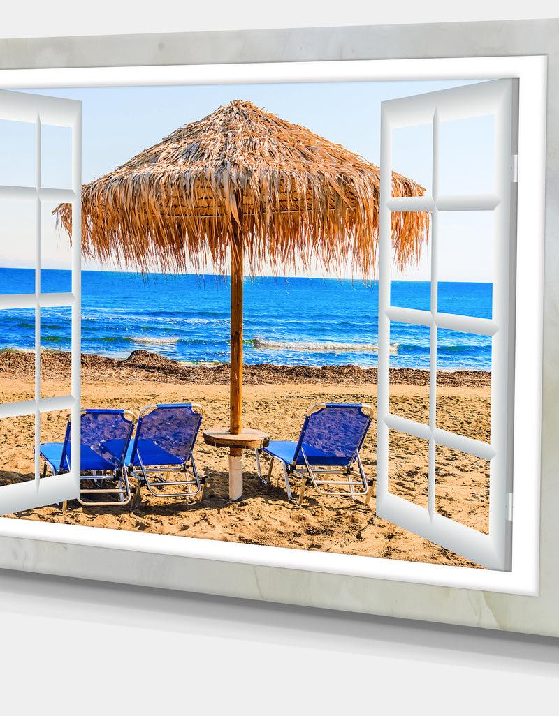DesignQ Window Open To Beach Hut With Chairs - Extra Large Seashore Canvas Art