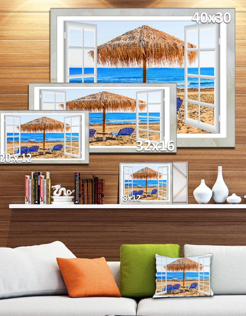 DesignQ Window Open To Beach Hut With Chairs - Extra Large Seashore Canvas Art