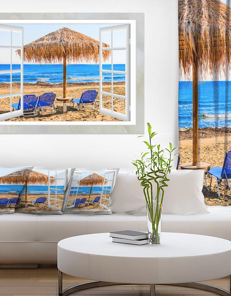 DesignQ Window Open to Beach Hut with Chairs - Extra Large Seashore Canvas Art