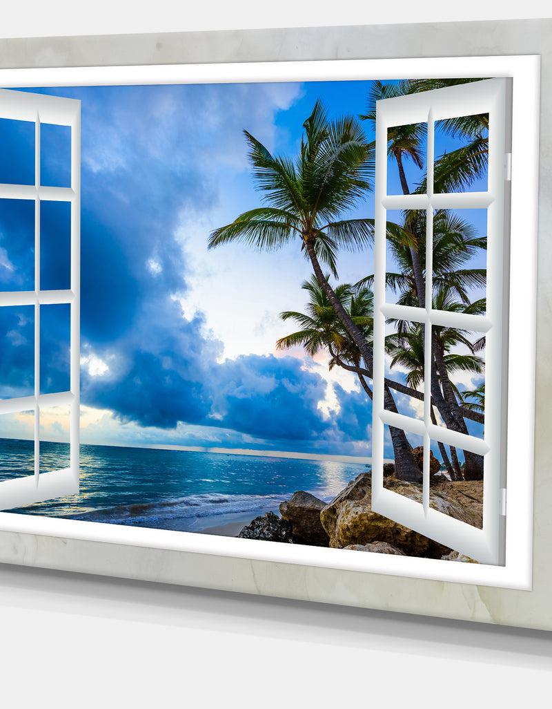 DesignQ Window Open To Cloudy Blue Sky - Oversized Landscape Wall Art Print