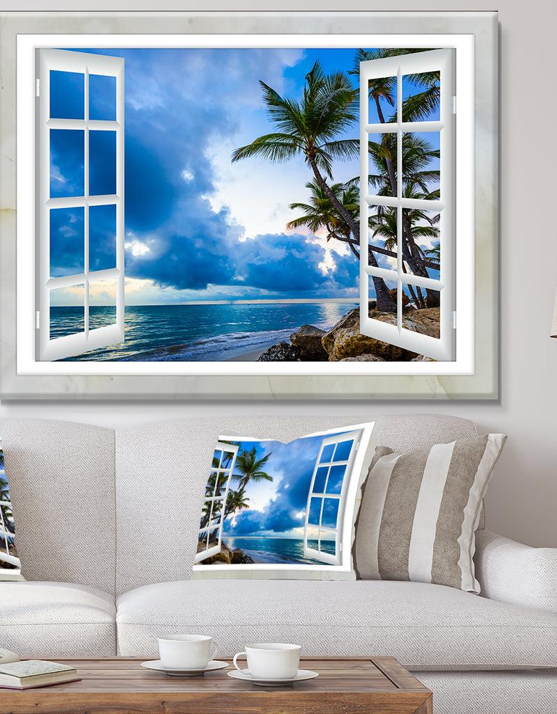 DesignQ Window Open to Cloudy Blue Sky - Oversized Landscape Wall Art Print