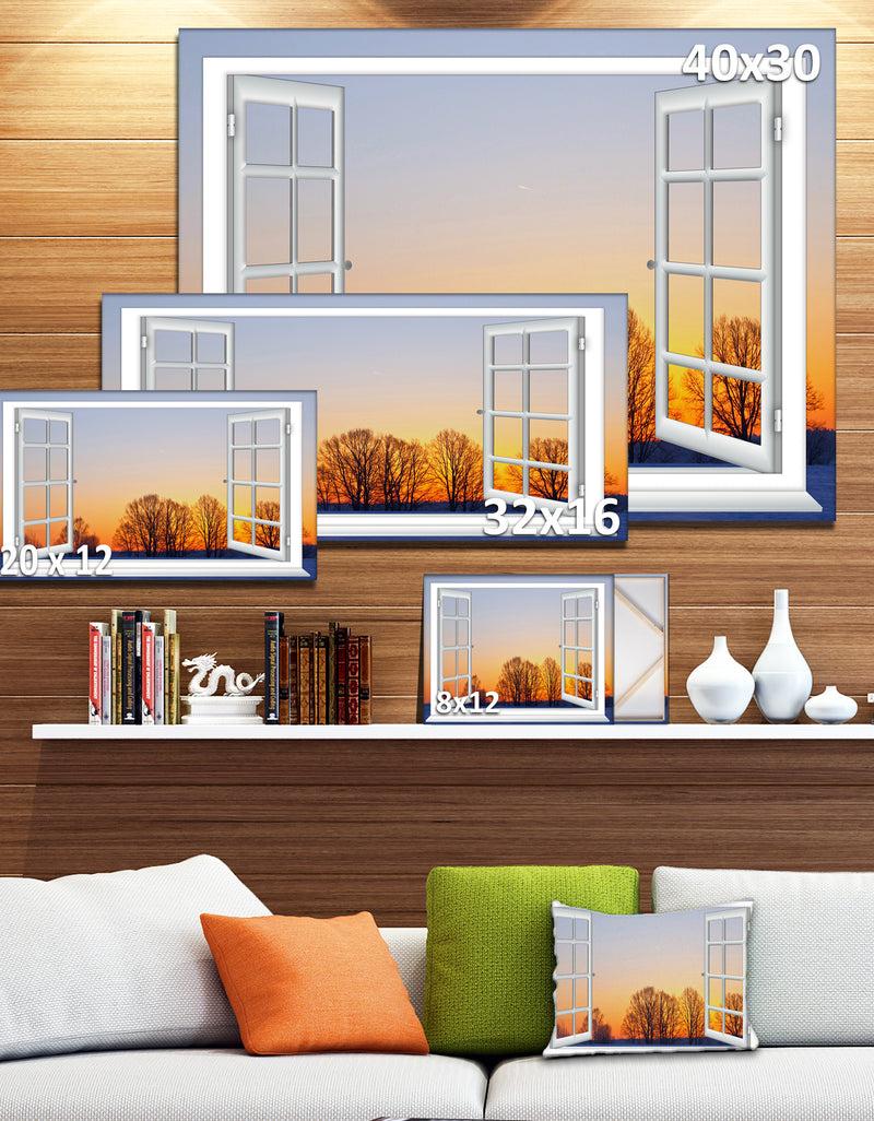 DesignQ Window To Sunset Over The Snow - Oversized Landscape Wall Art Print