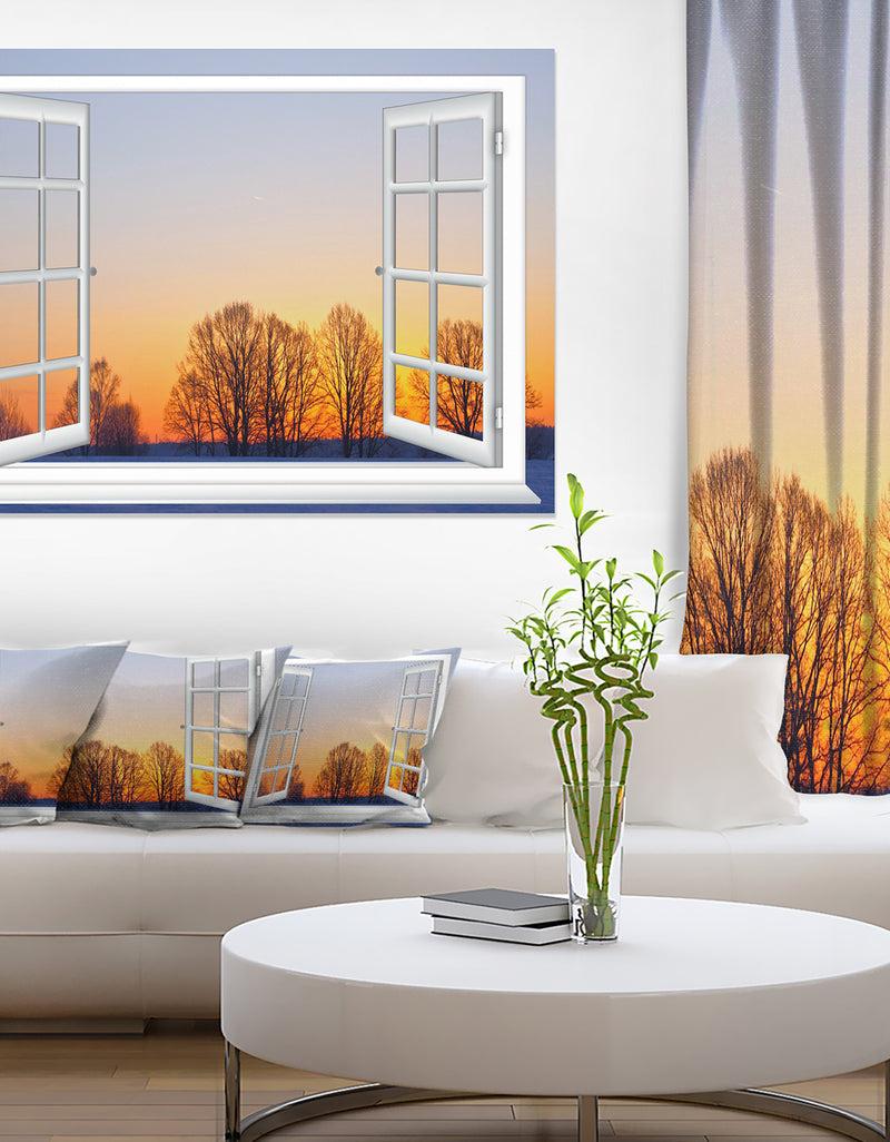 DesignQ Window to Sunset over the Snow - Oversized Landscape Wall Art Print