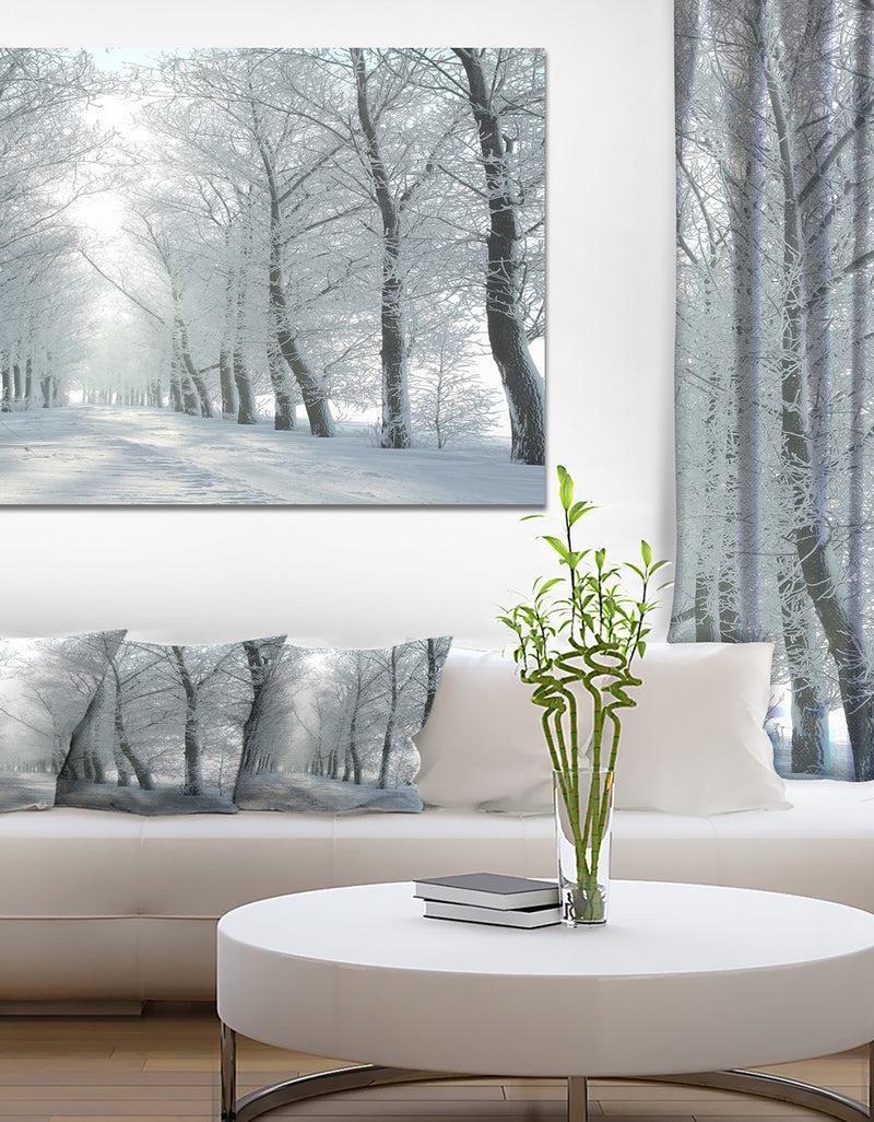 DesignQ Winter Country Lane On Frosty Morning - Large Forest Artwork Canvas