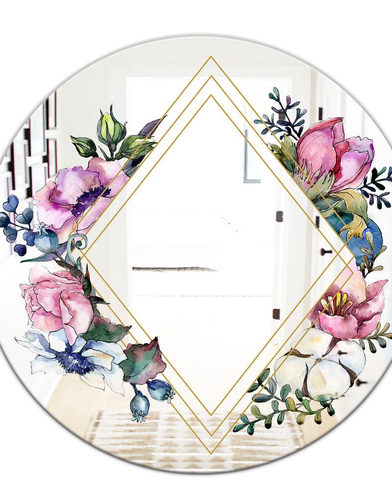 DesignQ Winter Floral Colors - Cabin And Lodge Mirror - Oval Or Round Wall Mirror