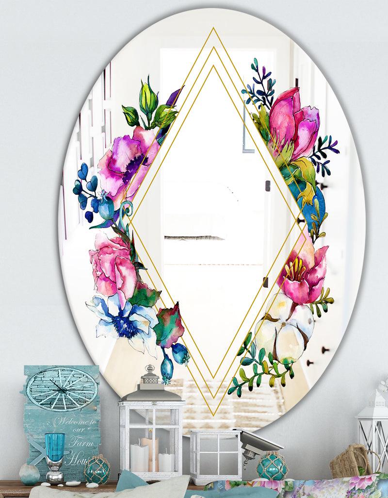 DesignQ Winter Floral Colors - Cabin And Lodge Mirror - Oval Or Round Wall Mirror