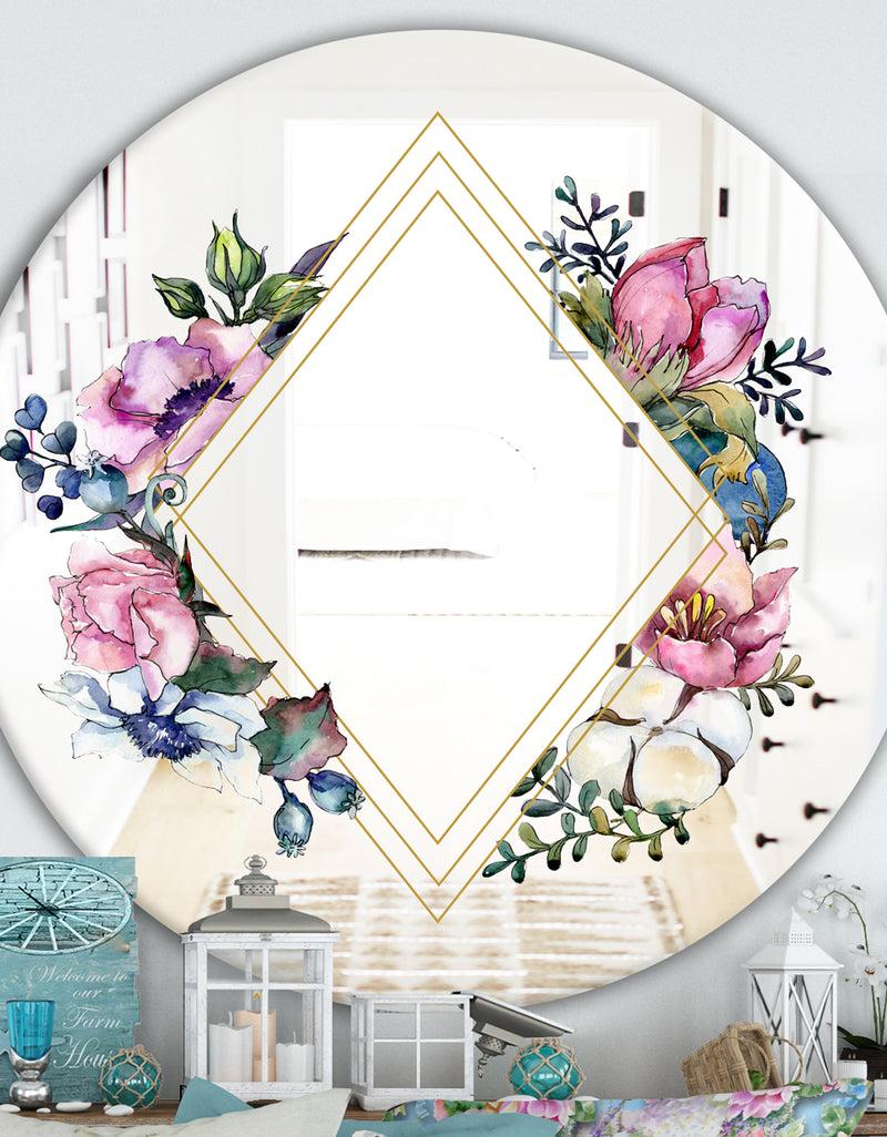 DesignQ Winter Floral Colors - Cabin and Lodge Mirror - Oval or Round Wall Mirror