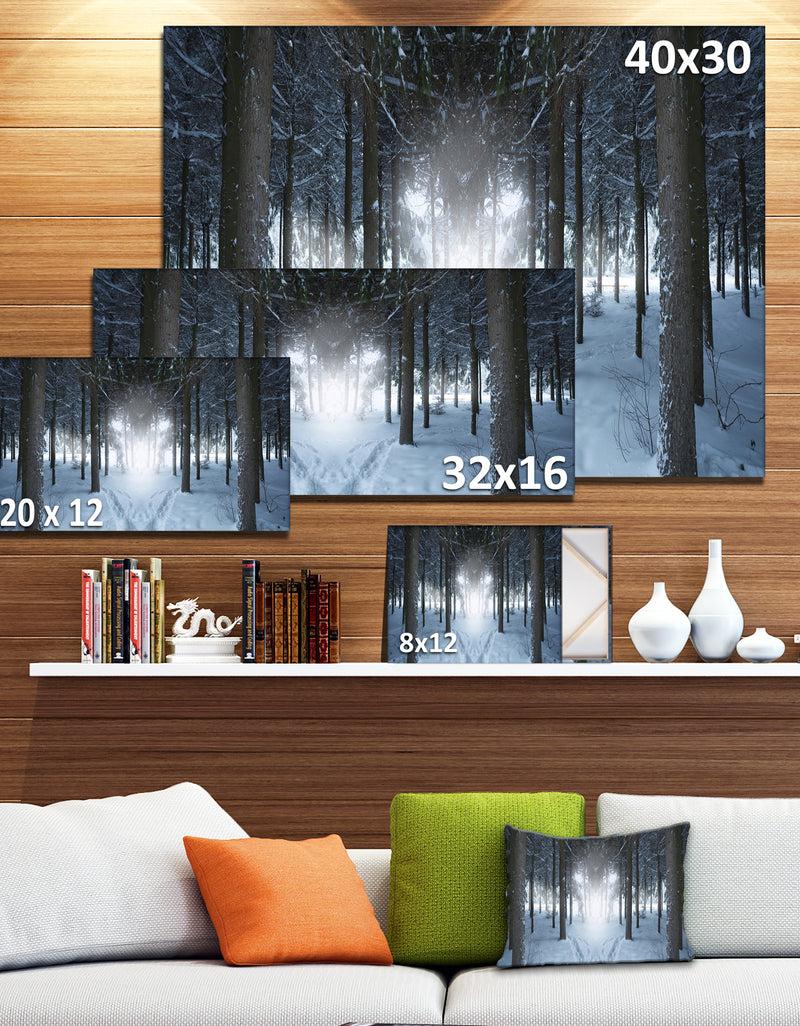 DesignQ Winter Forest With Dark Woods - Extra Large Landscape Canvas Art Print