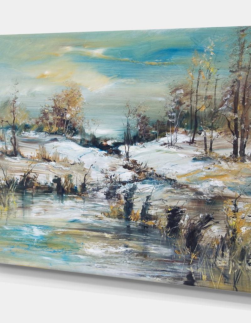 DesignQ Winter Landscap In Oil Painting - Landscapes Painting Print On Wrapped Canvas