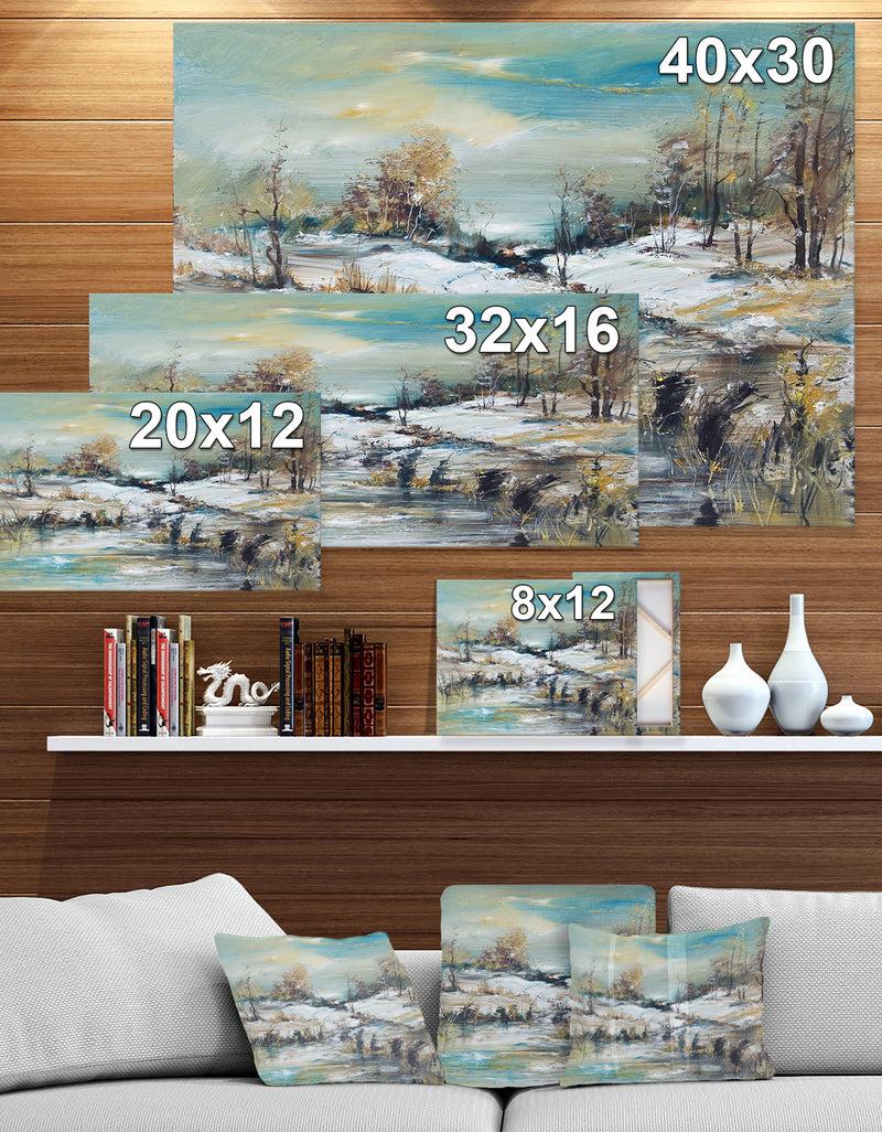 DesignQ Winter Landscap In Oil Painting - Landscapes Painting Print On Wrapped Canvas