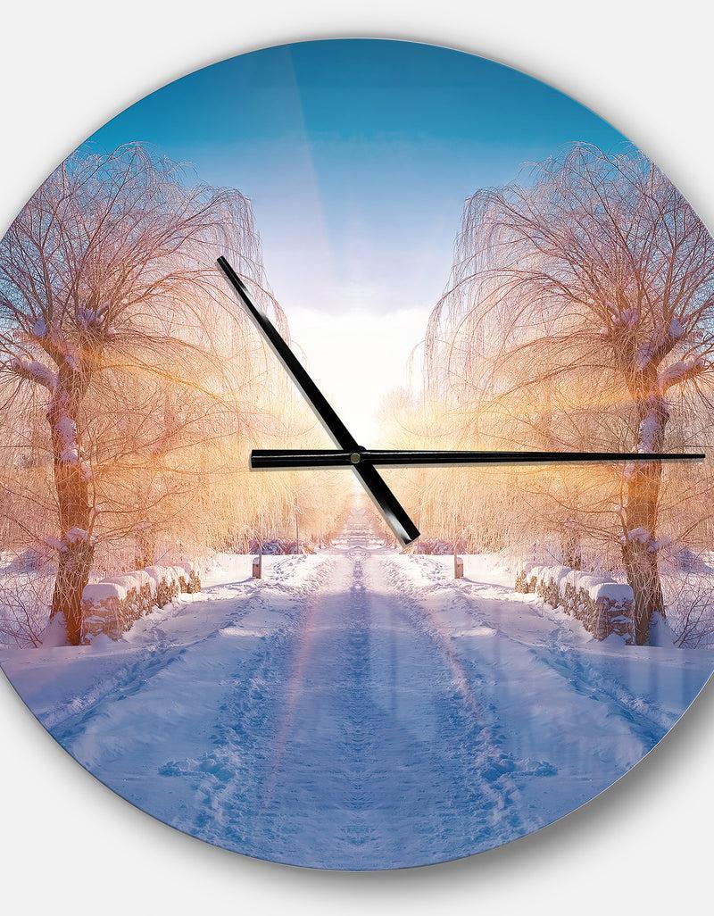 DesignQ Winter Landscape In City Park - Oversized Traditional Wall CLock